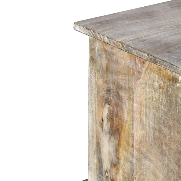 Maalähedane mangopuidust telerikapp kahe kapiga, lubjatud, 120 x 30 x 40 cm – 7