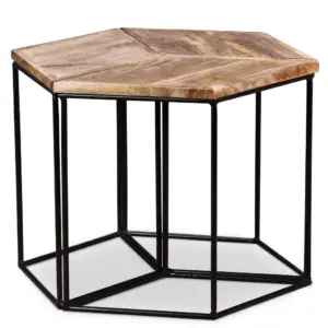 Modulaarne mangopuidust kohvilaudade komplekt, 3 tk, rauast jalad, 56 x 48 x 40 cm