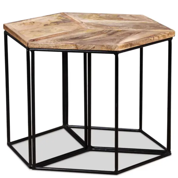 Modulaarne mangopuidust kohvilaudade komplekt, 3 tk, rauast jalad, 56 x 48 x 40 cm - 2