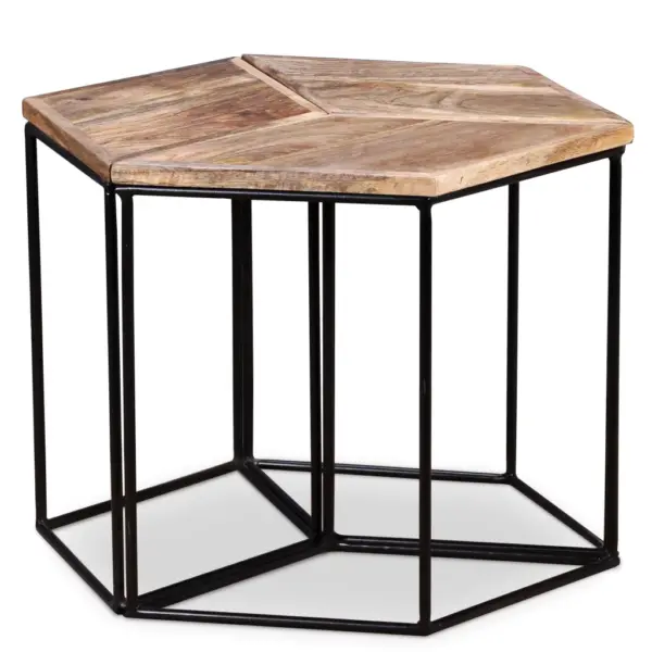 Modulaarne mangopuidust kohvilaudade komplekt, 3 tk, rauast jalad, 56 x 48 x 40 cm - 3