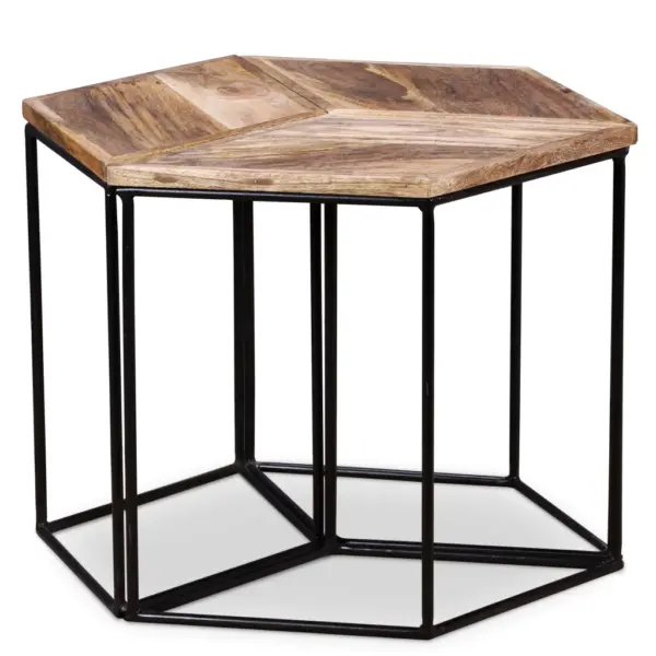 Modulaarne mangopuidust kohvilaudade komplekt, 3 tk, rauast jalad, 56 x 48 x 40 cm - 4