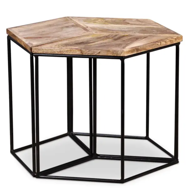 Modulaarne mangopuidust kohvilaudade komplekt, 3 tk, rauast jalad, 56 x 48 x 40 cm - 5