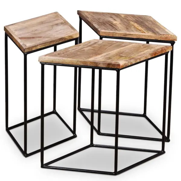 Modulaarne mangopuidust kohvilaudade komplekt, 3 tk, rauast jalad, 56 x 48 x 40 cm - 6