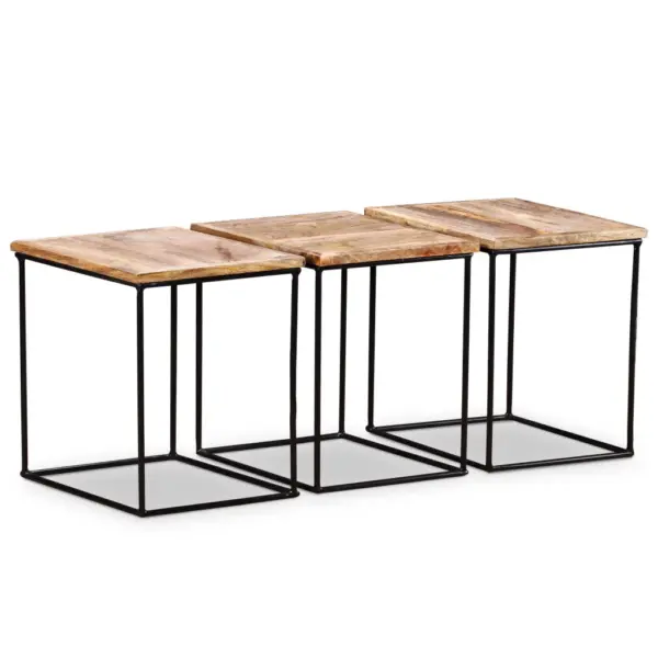 Modulaarne mangopuidust kohvilaudade komplekt, 3 tk, rauast jalad, 56 x 48 x 40 cm - 7