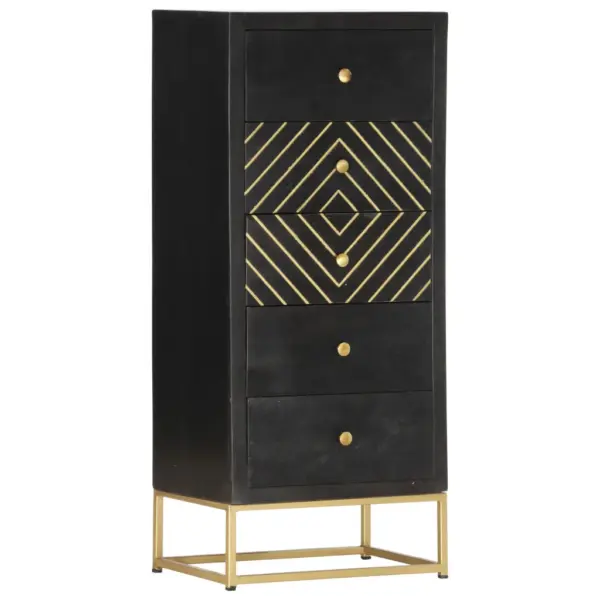 Mangopuidust kummut 5 sahtliga, must ja kuldne, 45 x 30 x 105 cm - 10