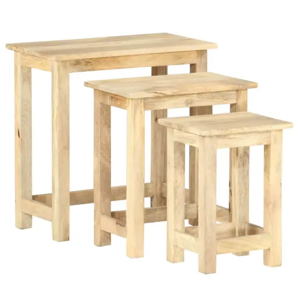 Mangopuidust pesulaudade komplekt, 3 tk, pruun, suurim laud 55 x 30 x 55 cm - 11