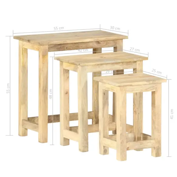 Mangopuidust pesulaudade komplekt, 3 tk, pruun, suurim laud 55 x 30 x 55 cm - 9