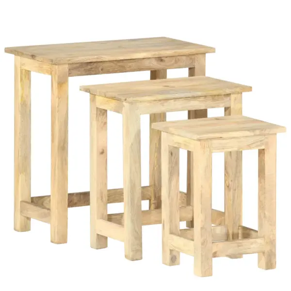 Mangopuidust pesulaudade komplekt, 3 tk, pruun, suurim laud 55 x 30 x 55 cm - 10
