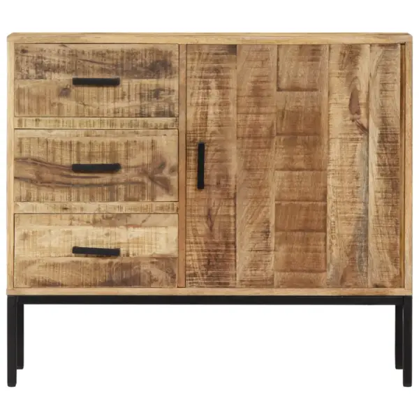 Mangopuidust puhvetkapp 3 sahtli ja uksega, must metallraam, 88 x 30 x 71 cm – 2