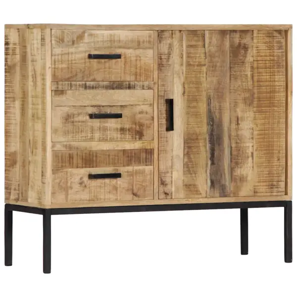Mangopuidust puhvetkapp 3 sahtli ja uksega, must metallraam, 88 x 30 x 71 cm – 12