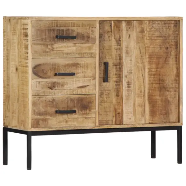 Mangopuidust puhvetkapp 3 sahtli ja uksega, must metallraam, 88 x 30 x 71 cm – 13