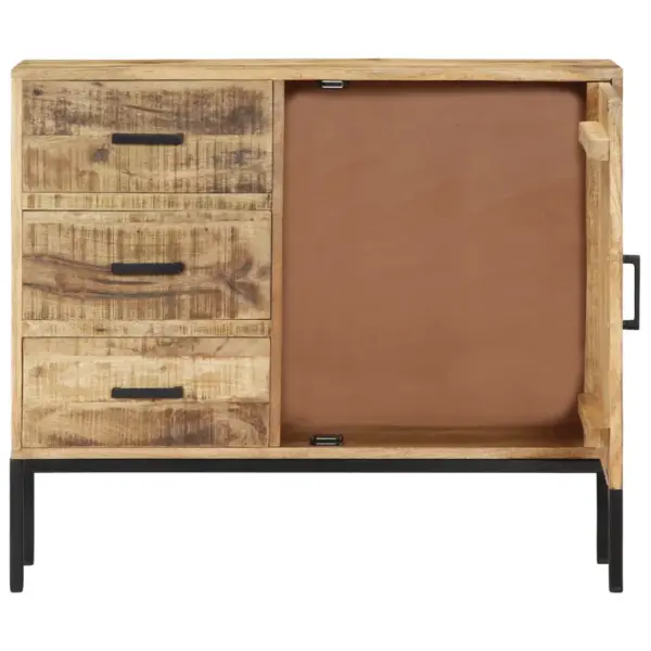 Mangopuidust puhvetkapp 3 sahtli ja uksega, must metallraam, 88 x 30 x 71 cm – 4
