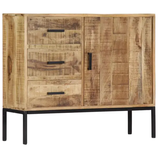Mangopuidust puhvetkapp 3 sahtli ja uksega, must metallraam, 88 x 30 x 71 cm – 9