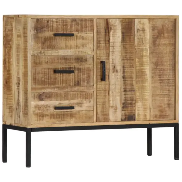 Mangopuidust puhvetkapp 3 sahtli ja uksega, must metallraam, 88 x 30 x 71 cm – 10