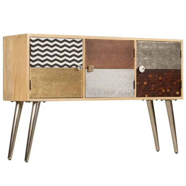 Puhvetkapp 3 sektsiooniga, mangopuit ja teras, pruun, 120 x 30 x 75 cm – 2