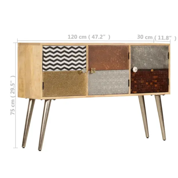 Puhvetkapp 3 sektsiooniga, mangopuit ja teras, pruun, 120 x 30 x 75 cm – 9