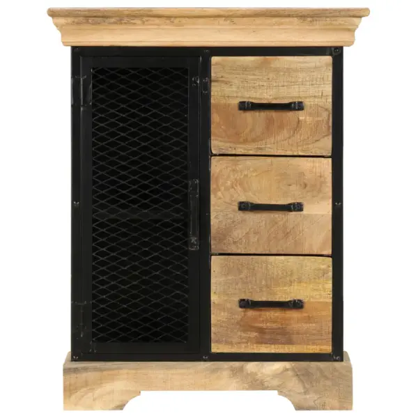 Mangopuidust puhvetkapp metallraamiga, 3 sahtlit ja uks, 60 x 30 x 75 cm – 2