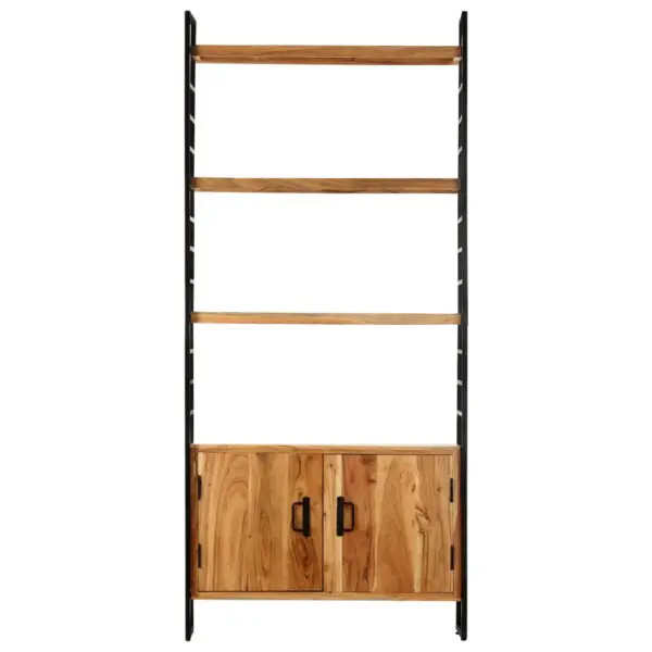 Industriaalne mangopuidust raamaturiiul, 3 riiuli ja 2 uksega, 80 x 30 x 180 cm – 2