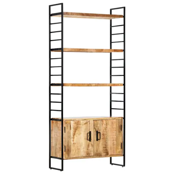 Industriaalne mangopuidust raamaturiiul, 3 riiuli ja 2 uksega, 80 x 30 x 180 cm – 11