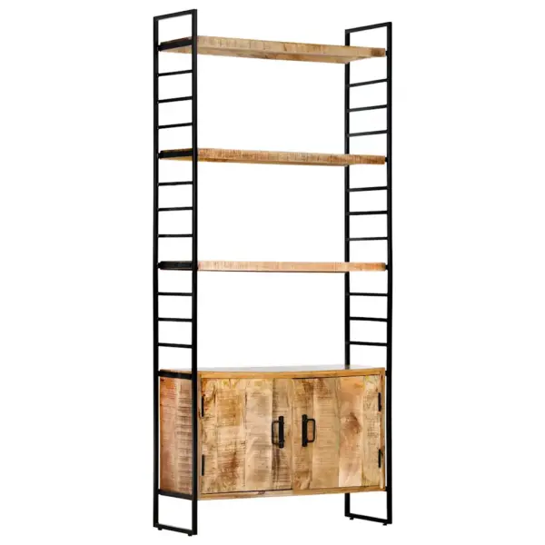 Industriaalne mangopuidust raamaturiiul, 3 riiuli ja 2 uksega, 80 x 30 x 180 cm – 13