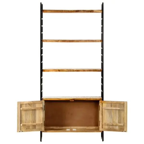 Industriaalne mangopuidust raamaturiiul, 3 riiuli ja 2 uksega, 80 x 30 x 180 cm – 3