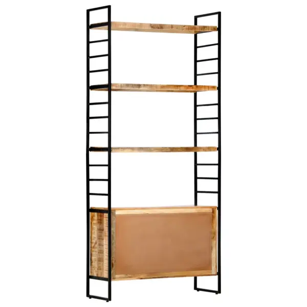 Industriaalne mangopuidust raamaturiiul, 3 riiuli ja 2 uksega, 80 x 30 x 180 cm – 4