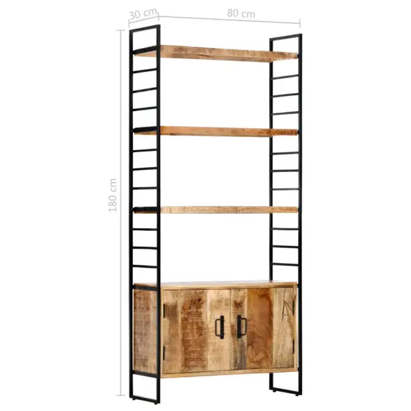 Industriaalne mangopuidust raamaturiiul, 3 riiuli ja 2 uksega, 80 x 30 x 180 cm – 9