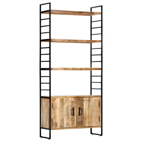 Industriaalne mangopuidust raamaturiiul, 3 riiuli ja 2 uksega, 80 x 30 x 180 cm – 10