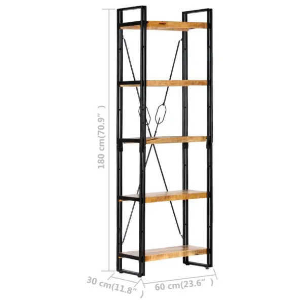 Industriaalne 5 riiuliga mangopuidust raamaturiiul terasraamiga, 60 x 30 x 180 cm - 6