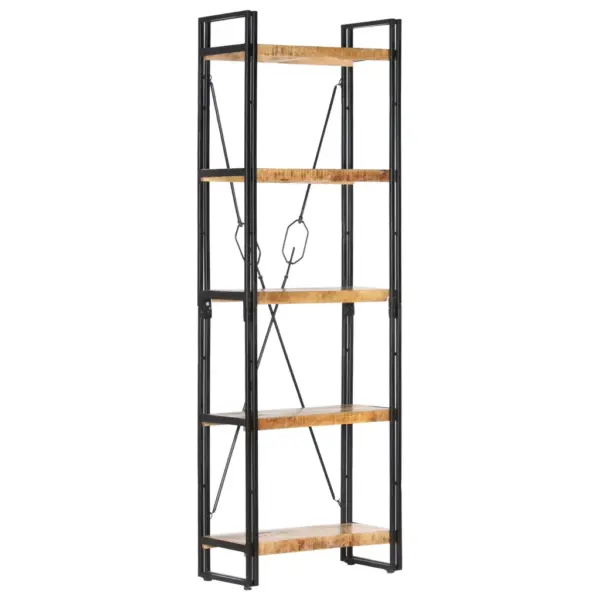Industriaalne 5 riiuliga mangopuidust raamaturiiul terasraamiga, 60 x 30 x 180 cm - 9