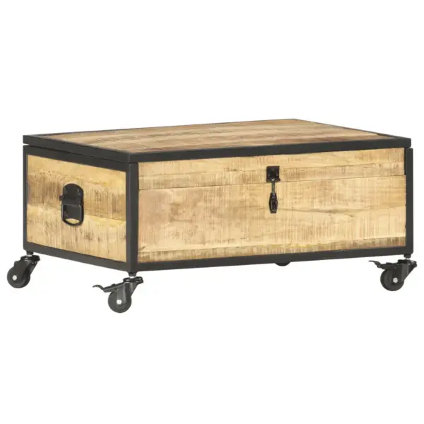 Ratastel mangopuidust kohvilaud panipaigaga, 70 x 50 x 33 cm – 11
