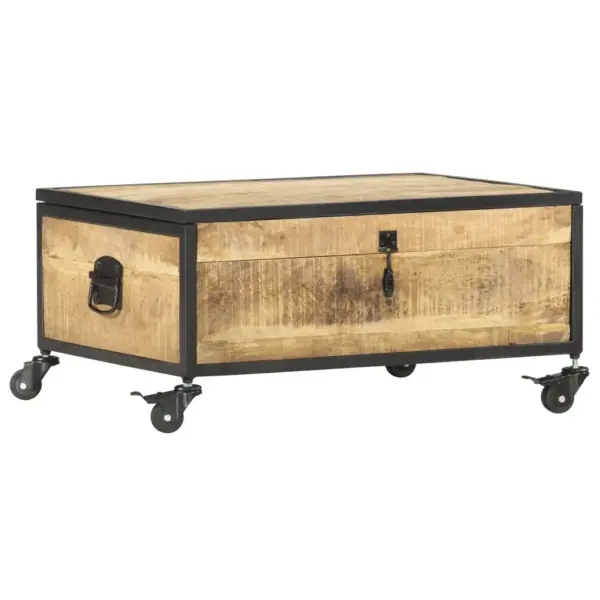 Ratastel mangopuidust kohvilaud panipaigaga, 70 x 50 x 33 cm – 9