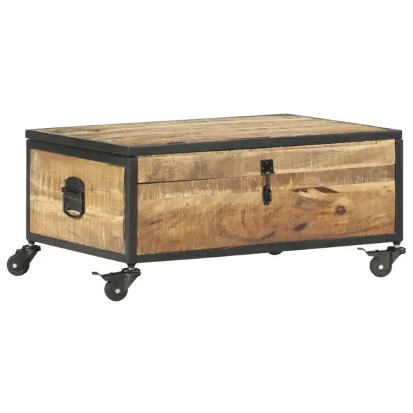 Ratastel mangopuidust kohvilaud panipaigaga, 70 x 50 x 33 cm – 10
