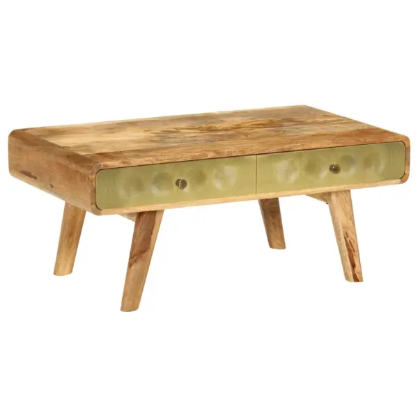 Retrostiilis mangopuidust kohvilaud kuldse esipaneeliga, 90 x 50 x 40 cm – 2