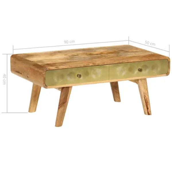 Retrostiilis mangopuidust kohvilaud kuldse esipaneeliga, 90 x 50 x 40 cm – 9