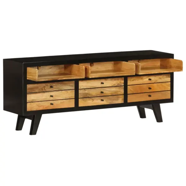 Retrolik mangopuidust telerialus 3 sahtli ja 3 sektsiooniga, must/pruun, 120 x 30 x 50 cm – 4
