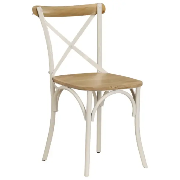 Ristikujulise seljatoega söögitoolid, 6 tk, mangopuit ja valge terasraam, 51 x 52 x 84 cm – 2