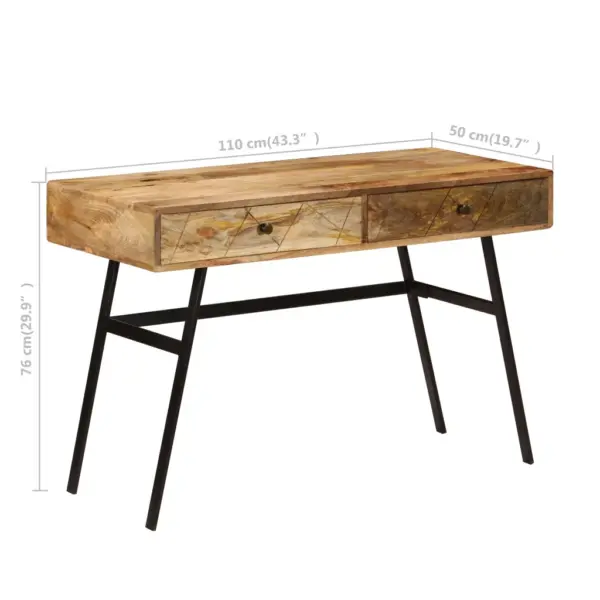 Sahtlitega mangopuidust kirjutuslaud terasjalgadel, 110 x 50 x 75 cm – 11