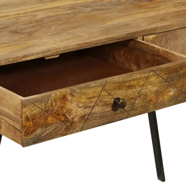 Sahtlitega mangopuidust kirjutuslaud terasjalgadel, 110 x 50 x 75 cm – 8