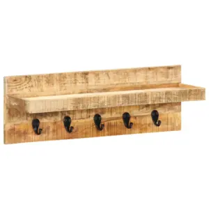 Seinale kinnitatav mangopuidust riidenagi riiuli ja 5 konksuga, pruun-must, 61 x 15 x 20 cm