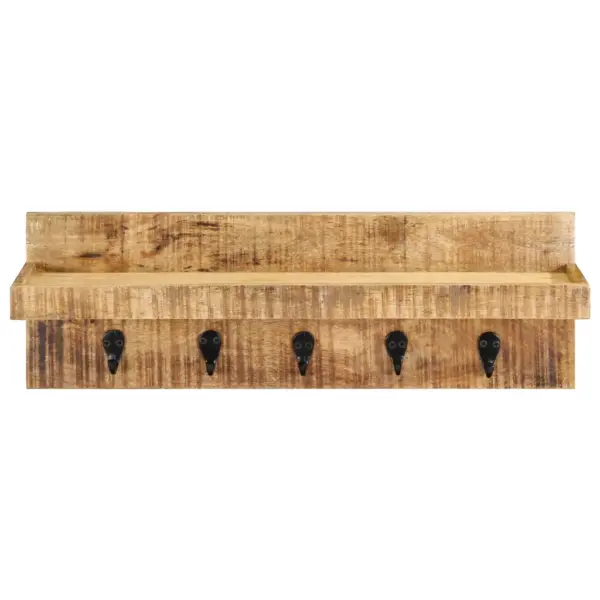 Seinale kinnitatav mangopuidust riidenagi riiuli ja 5 konksuga, pruun-must, 61 x 15 x 20 cm – 2