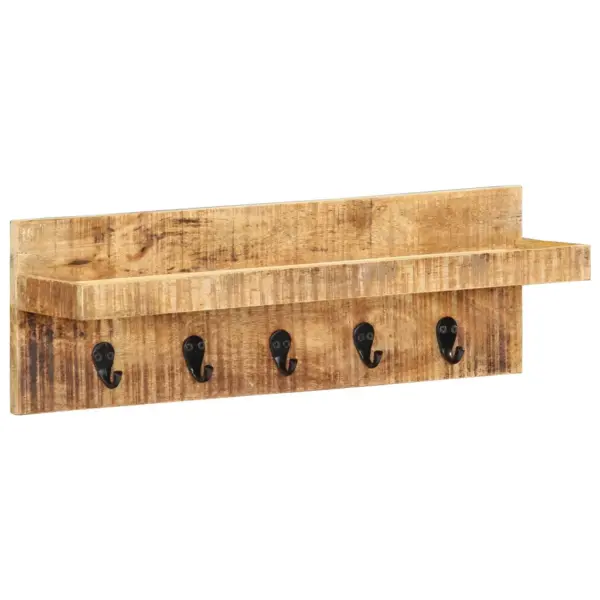Seinale kinnitatav mangopuidust riidenagi riiuli ja 5 konksuga, pruun-must, 61 x 15 x 20 cm – 11