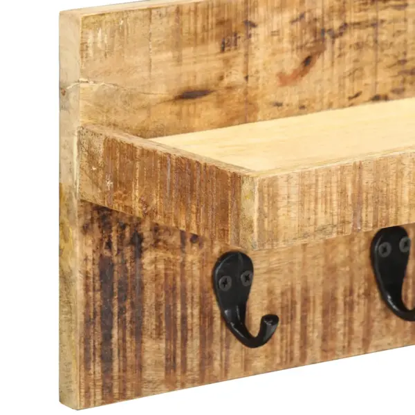 Seinale kinnitatav mangopuidust riidenagi riiuli ja 5 konksuga, pruun-must, 61 x 15 x 20 cm – 4