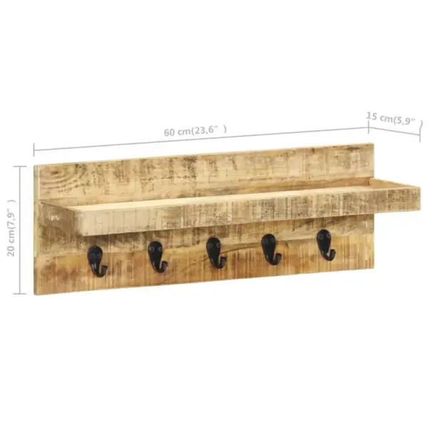 Seinale kinnitatav mangopuidust riidenagi riiuli ja 5 konksuga, pruun-must, 61 x 15 x 20 cm – 7