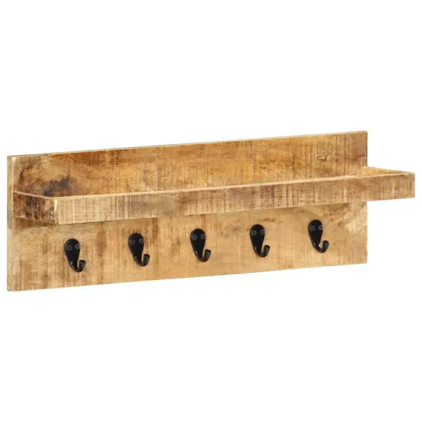 Seinale kinnitatav mangopuidust riidenagi riiuli ja 5 konksuga, pruun-must, 61 x 15 x 20 cm – 8
