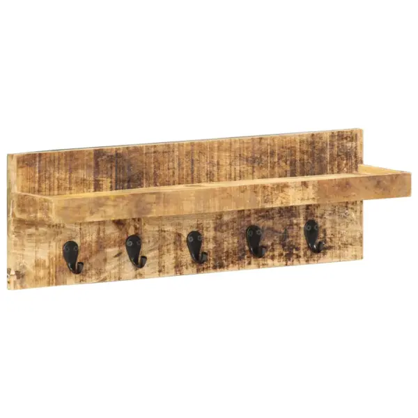 Seinale kinnitatav mangopuidust riidenagi riiuli ja 5 konksuga, pruun-must, 61 x 15 x 20 cm – 10