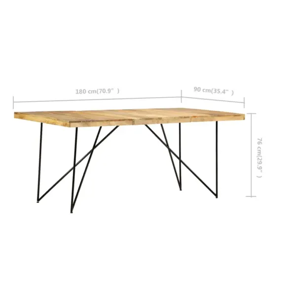 Mangopuidust söögilaud mustade terasjalgadega, 180 x 90 x 76 cm – 6
