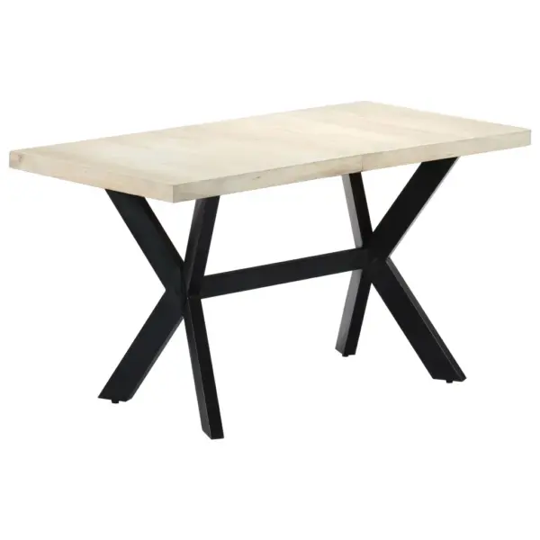 Mangopuidust söögilaud pleegitatud viimistlusega, terasjalad ristraamiga, 140 x 70 x 75 cm – 11
