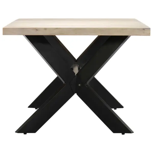 Mangopuidust söögilaud pleegitatud viimistlusega, terasjalad ristraamiga, 140 x 70 x 75 cm – 3