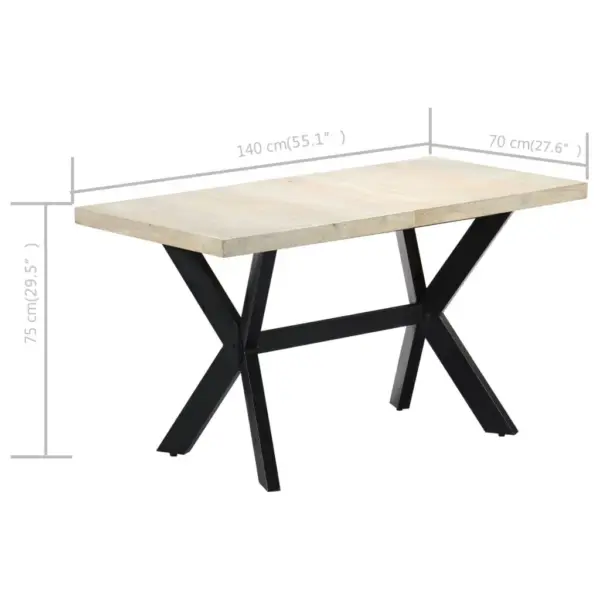 Mangopuidust söögilaud pleegitatud viimistlusega, terasjalad ristraamiga, 140 x 70 x 75 cm – 7